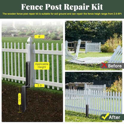 Fence Post Repair Kit,Quick Fix Broken/Leaning 4x4/6x6 Wood Posts, Heavy Duty Fence Post Anchor Ground Stakes for Repair Tilted, Broken Wood Support(Heavier at 4.2 lbs, 1-Pack)