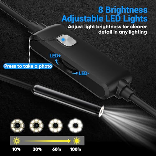 Endoscope Camera with Light,1920P HD Borescope with 8 Adjustable LED Lights