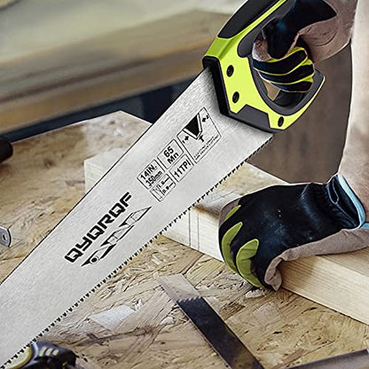 14 in. Pro Hand Saw, 11 TPI Fine-Cut Soft-Grip Hardpoint Handsaw Perfect for Sawing, Trimming, Gardening, Cutting Wood, Drywall, Plastic Pipes, Sharp Blade, Ergonomic Non-Slip Handle (green) - color: Green-14 Inch