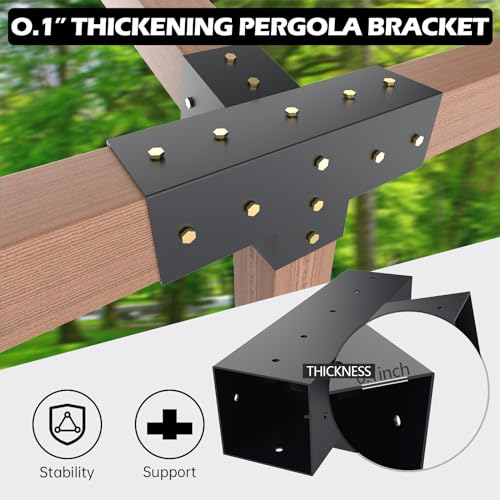 Pergola Kit with Brackets, 15°Slanted Roof Pergola Bracket Kit, Roof Wall Mount Extension Bracket Kit 4-Way Brackets for Pergolas,Log Cabin Outdoor Pergola 4"x 4" (Actual 3.5" X 3.5") Lumber - color: 1PC 15° 4-Way+1PC 15° Post+1PC Post