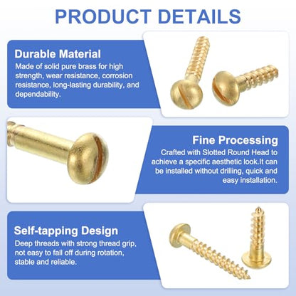 MECCANIXITY 35 Pcs Brass Screws, M2.5 x 10mm Solid Slotted Round Head Self-Tapping Wood Screw Fasteners for Woodworking Furniture Repair Photo Frame Drywall Home Appliances, Gold - size: M2.5 x 10mm