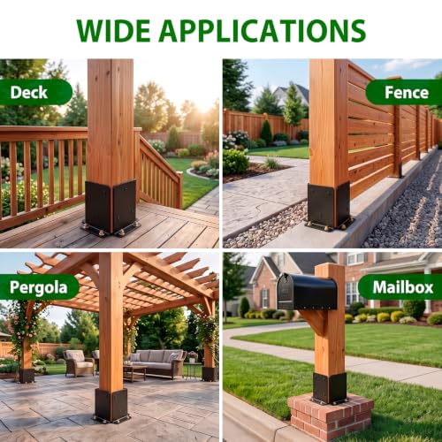6x6 Post Support Bracket 4 Set, Heavy Duty Reinforced Aluminum Adjustable Post Anchor Base for 6x6,8x8 Post for Deck Fence Pergola Mailbox Railing Base Brackets