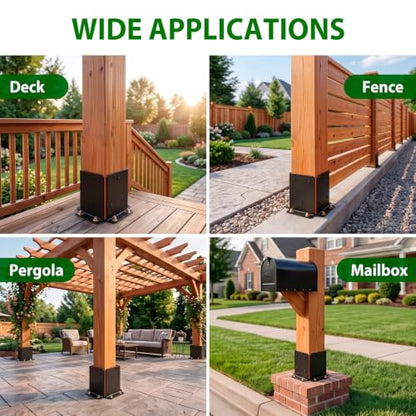 6x6 Post Support Bracket 4 Set, Heavy Duty Reinforced Aluminum Adjustable Post Anchor Base for 6x6,8x8 Post for Deck Fence Pergola Mailbox Railing Base Brackets