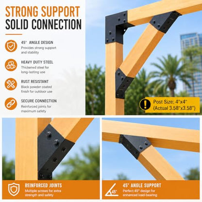 45 Degree Pergola Brackets for 4x4 Lumber, Q235 Steel, 8 Pack - color: Support Brackets--8Pack