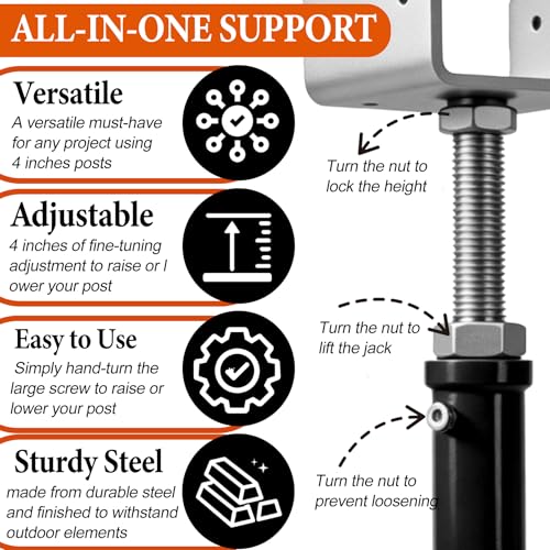 8 Pack U-Shaped Screw Jack, 14.5"-23.5" Adjustable Deck Support House Jacks - color: Black, size: 14.5"-23.5"(8 Pack)