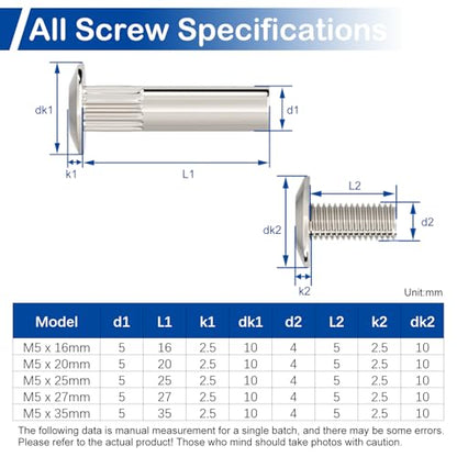 10 Sets Furniture Joint Connector Bolt & Cap Nuts Kits (27mm Sleeve) - size: M5 x 27mm