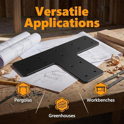 4 PCS T Post Timber Brackets,Heavy Duty 12"x8" Post to Beam Connector - color: T Shape