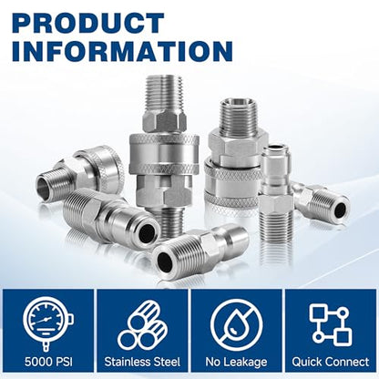3/8 Inch NPT Pressure Washer Quick Connect Adapter Set, 12-Piece - color: Silver