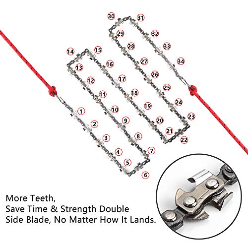 Hand Chain Saw for High Limb Tree Branch with 50 Inch Long Chainsaw 34 Blades on Double Sides and Two 5M Ropes, Easy for Cutting High Branch Upon 7M, Perfect Survivalist Tool & Camping Garden Gear.