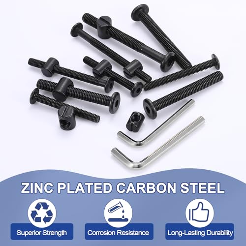 PATIKIL Furniture Bolt Nut Set, 6 Pcs M6 x 110 mm Metric Carbon Steel Flat Head Hex Socket Cap Screws Bolts with Barrel Nuts Hex Key Wrench for Beds Headboards Chairs, Black - size: M6 x 110mm