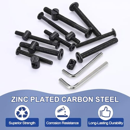 PATIKIL Furniture Bolt Nut Set, 6 Pcs M6 x 110 mm Metric Carbon Steel Flat Head Hex Socket Cap Screws Bolts with Barrel Nuts Hex Key Wrench for Beds Headboards Chairs, Black - size: M6 x 110mm