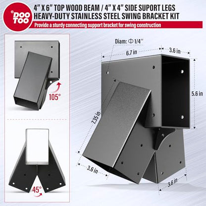 Heavy Duty Swing Set Bracket,2-Pack A Frame Swing Brackets Kit with Mounting Hardware-201 Stainless Steel,for 4"x4" (Actual 3.5"x3.5") Legs & 4"x6" (Actual 3.5"x5.5") Beam (Black) - color: Green, size: 2 A-Frame Swing Set Brackets