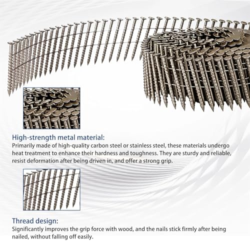 waltyotur 3600 Count Stainless Steel Coil Roofing Ring Shank Siding Nails 15-Degree Collated Wire Coil 1-3/4 Inch, 0.09 Inch Ring Shank, Small Cap Coil Stud Siding Nails - size: 1-3/4 Inch x 0.09 Inch