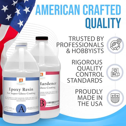 Epoxy Resin 2 Gallon Kit | 1:1 Resin and Hardener for High Gloss Coatings | for Bars, Table Tops, Flooring, Art, Bonding, Filling, Casting | Safe for Wood, Metal, Stone, Fiberglass & More!