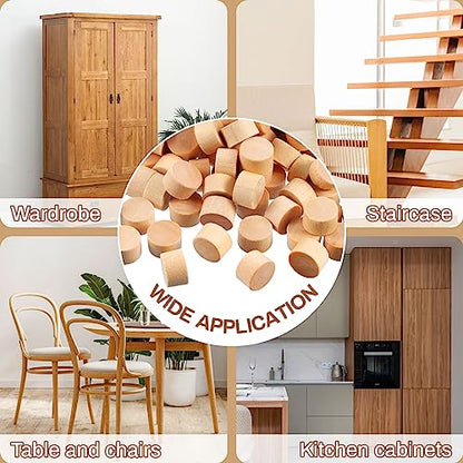 200-Piece 1/2 Inch Wooden Button Plugs - Flat Head Screw Hole Plugs - size: 1/2 Inch