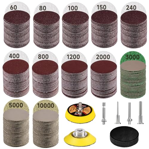 367 PCS 2 Inch Wet Dry Sanding Discs 60-10000 Grit Hook and Loop Sandpaper - color: 2 Inch Sanding Discs