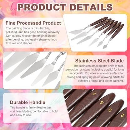 MECCANIXITY #8 Palette Knives 19mm Width Stainless Steel Spatula Painting Pallet Knife with Wood Handle for Oil Painting Acrylic Canvas Mixing Spreading - style: #8 + 19mm