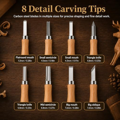 26Pcs Deluxe Wood Carving Kit, Whittling Knife Set with Leather Storage Case, Basswood Blocks & Safety Gloves, Woodworking Tools for Beginners Adults Kids, DIY Craft Gift for Men Teens
