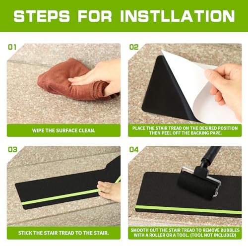 LadyRosian Outdoor Stair Treads Non Slip 10-Pack Black Glow 6" x 24" - Weather Resistant Adhesive Heavy Grip Tape - Waterproof Anti Skid Strips- Glow in The Dark 80-Grit Adhesive Treads - color: Dark, size: 6" x 24"