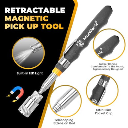 Mulwark 7-Piece Telescoping Magnetic Pickup Tool Set, Versatile Magnet Tool with 1lb & 5lb Magnet Sticks, 360° Swivel Inspection Mirror & Parts Tray, Ideal Gifts for Men, Dads, Mechanics - size: 7pcs Large