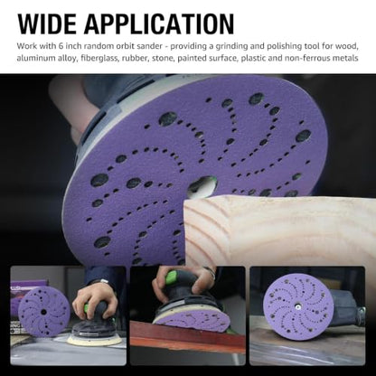 50 Pack 6 Inch Purple Ceramic Sanding Discs Multi-Hole Hook & Loop 150 Grit - style: 150 Grit