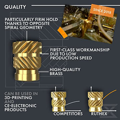 ruthex M2 Threaded Inserts - 70 Pieces RX-M2x4 Brass Heat Set Insert for Plastic Parts - Metric knurled Nuts - Insert by Heat into 3D Printing Components - color: Metric Threaded Insert, size: M2x4 (70pcs)