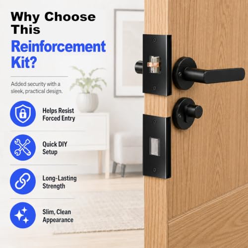 5-Piece Door Frame Reinforcement Kit, Anti Kick in Door Security, Black - size: Black