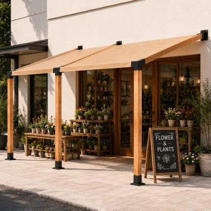 6 PCS Iron Pergola Brackets with 3 Post Bases & Covers - size: 12-Pc Wall Kit: 3Brackets+2Corners+1 4-Way+3Bases
