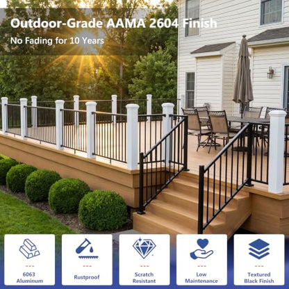Aluminum Deck Railing Brackets, 4-Pack Fixed Rail-to-Post Connector - color: Level Brackets