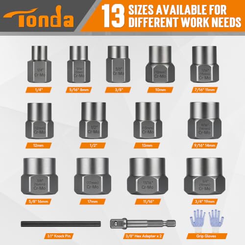 TONDA Bolt Extractor Kit, Stripped Bolt Remover, 16 Piece, 1/4"-3/4"