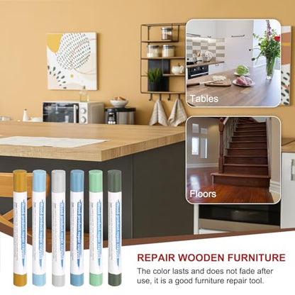 HARFINGTON Wood Filler Sticks 6 Colors Wooden Wax Touch Up Furniture Repair Crayons for Light Blue, Turquoise, Light Avocado, Dark Blue, Earth Yellow, Light Blue - color: Soft Blue Series