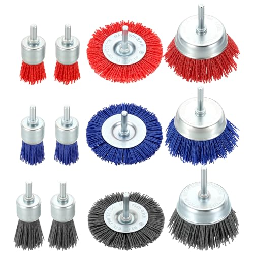 DTGN 12 Pcs Wire Wheel Cup Brush Set for Drill, 1/4 Inch Round Shank - size: 1/3 inch（80/180/240 Grit）