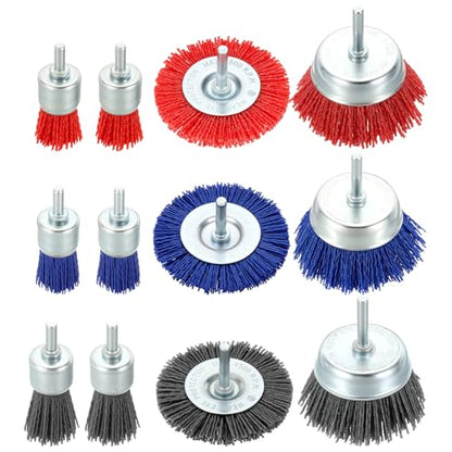 DTGN 12 Pcs Wire Wheel Cup Brush Set for Drill, 1/4 Inch Round Shank - size: 1/3 inch（80/180/240 Grit）