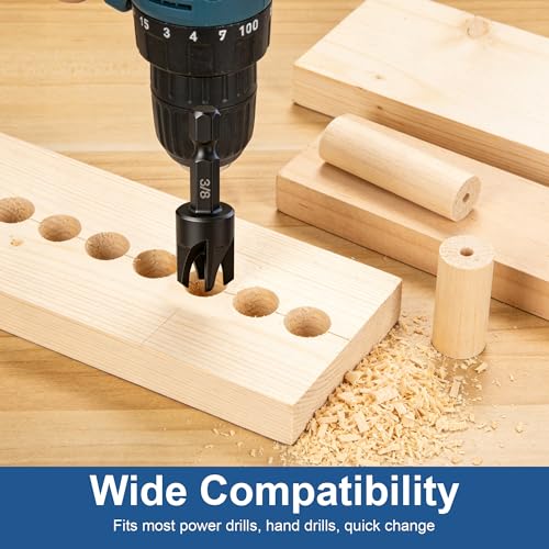 8 Pcs Wood Plug Cutter Set Carbon Steel Straight Tapered