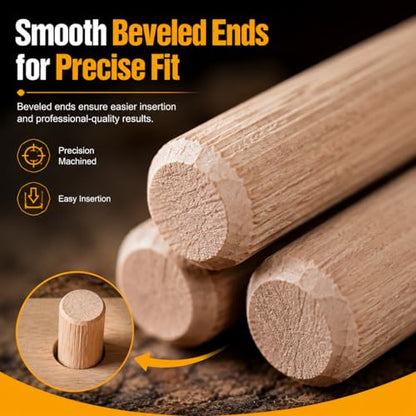 260PCS Wooden Dowel Pins Assortment, Fluted Hardwood Dowels - size: 260PCS MIX