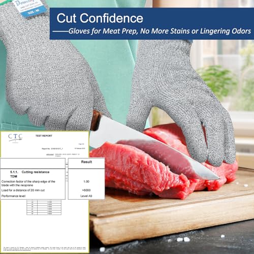 Dowellife Cut Resistant Gloves A9 Maximum Protection - Food Grade Kitchen & Chef Gloves for Food Prep, Knife Cutting, Mandoline Slicing, Butcher, Oyster Shucking, Fish Handling (Large) - color: Grey, size: Large (Pack of 1)