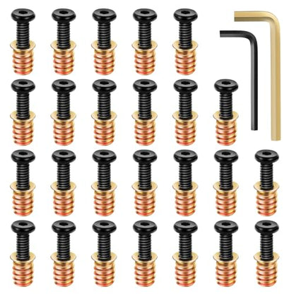 1/4-20 (25 Sets) Furniture Bolts and Nuts Assortment Kit, 1-5/32" Furniture Screws and 19/32" Threaded Insert Nuts with Allen Wrenches, Screw-in Nuts for Wood Furniture Assembly Connector - size: M6 x 30mm
