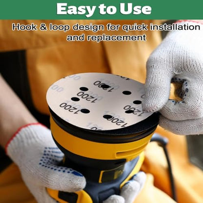 Sandpaper Hook and Loop 50 PCS 5 inch Assortment Sanding Discs Wet Dry 60 120 240 400 600 800 1000 1500 2000 3000 Grit, Orbital Sandpaper 125mm for Metal Wood Paint Automotive Polishing