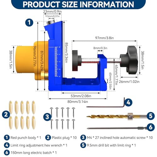 Pocket Hole Jig Kit with Detachable Vacuum Adapter, Professional Aluminum Pocket Hole Jig System Inclined Hole Drilling Positioner Woodworking Oblique Punch Locator Fixture (Blue)