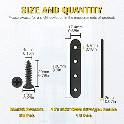 15 Sets 100x17.4mm(3.9x0.68inch) Stainless Steel Black Straight Bracket Mending Plates for Wood Heavy Duty Flat Straight Brace Joining with Mounting Screws