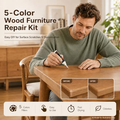 5‑Color Light Wood Filler Repair Kit, Anti‑Crack Restore Set