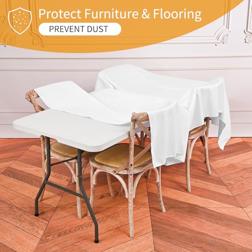 4 Pack White Waterproof Polyester Drop Cloths, 4 X 15 FT - color: White, size: 4 x 15 ft