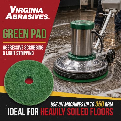 Green Floor Maintenance Pads, Deep Cleaning & Light Stripping, 17" - 5 Pack - size: 17 inches
