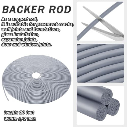 Frienda Backer Rod Foam Rubber Caulk Saver Concrete Expansion Joint Filler Weather Strip Seal for Gaps and Joints (Grey,1/2 Inch x 20 ft) - color: Gray, size: 1/2 Inch x 20 ft