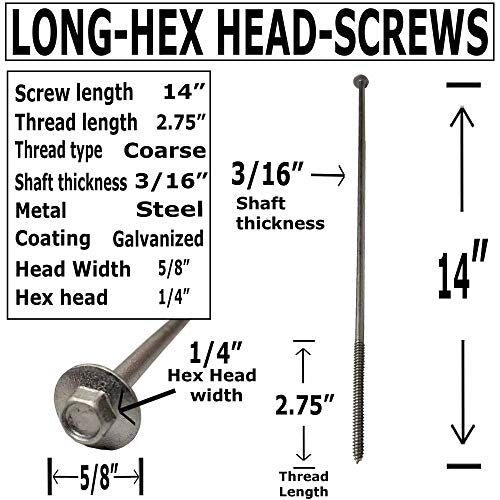 (25) 14" - Galvanized Timber Tie - Hex Head Structural Screw - Great for Outdoor Landscape use - Coarse Thread for Secure Hold - Rust Resistant Screw - Heavy Duty 3/16" for Extra Hold