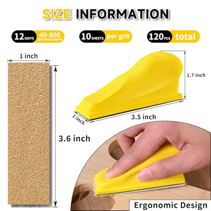 120Pcs 40–800 Grit Micro Sander Kit for Wood, Tight Spaces - style: Yellow(Grit40-800)
