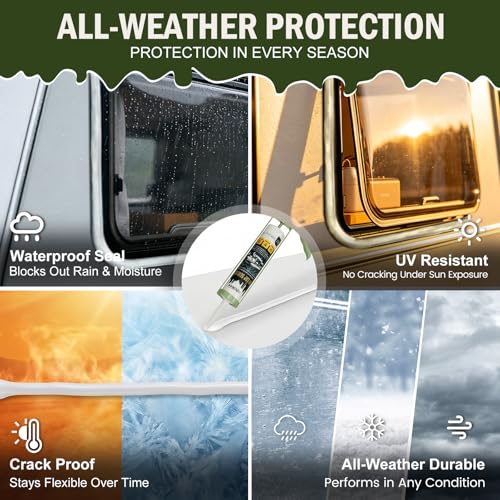 Non-Leveling RV Roof Sealant, Lap Sealant for RV Roofs, Windows, Skylight, Non-Sag RV Roof Sealant, Waterproof White RV Sealant, RV Caulking Sealant for Vertical Surface Leak Repair - color: White