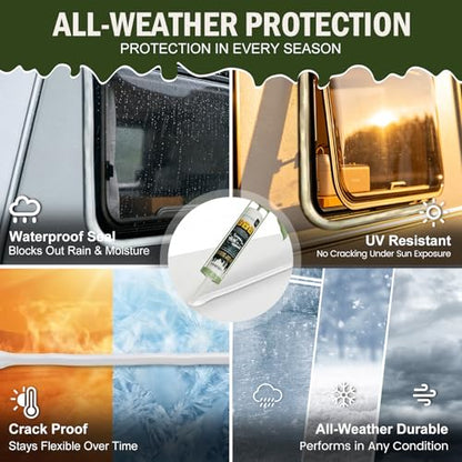 Non-Leveling RV Roof Sealant, Lap Sealant for RV Roofs, Windows, Skylight, Non-Sag RV Roof Sealant, Waterproof White RV Sealant, RV Caulking Sealant for Vertical Surface Leak Repair - color: White