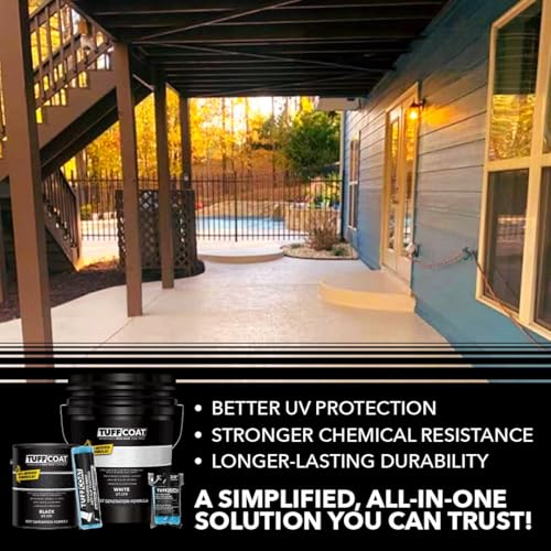 Tuff Coat Medium Texture Rubberized Non-Skid Deck Coating – Textured Non-Slip Safety Surface for Pool Decks, Docks, Boat Ramps, Patios, Walkways & High-Traffic Areas (UT 217 Tan 1-gallon) - color: Tan, size: 128 Fl Oz (Pack of 1)