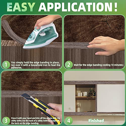 Walnut Edge Banding, 1 1/2 inch x 10ft roll of Veneer Real Wood Edge Banding Pre-glued Flexible, Tape Banding for Cabinet Repair - color: Walnut, size: 1 1/2"x 10ft
